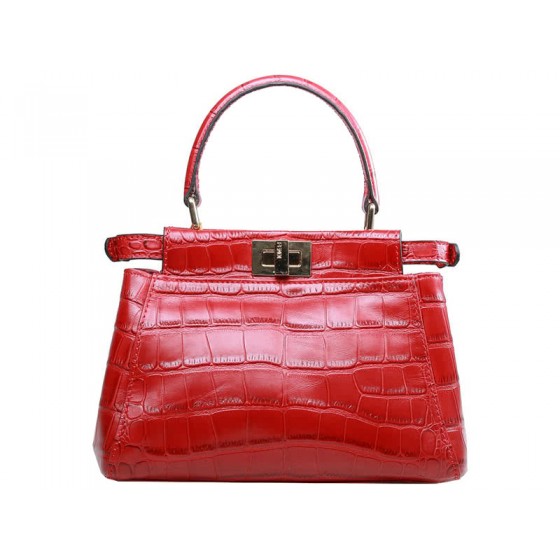Fendi Iconic Mini Peekaboo Bag In Croco Leather Red