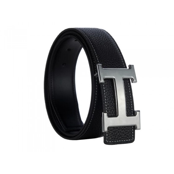 Hermes Togo Leather Belt With Silver H Buckle Black