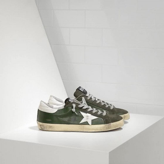 Golden Goose Sneakers Super Star in Pelle e Stella in Pelle Green Leather Forest