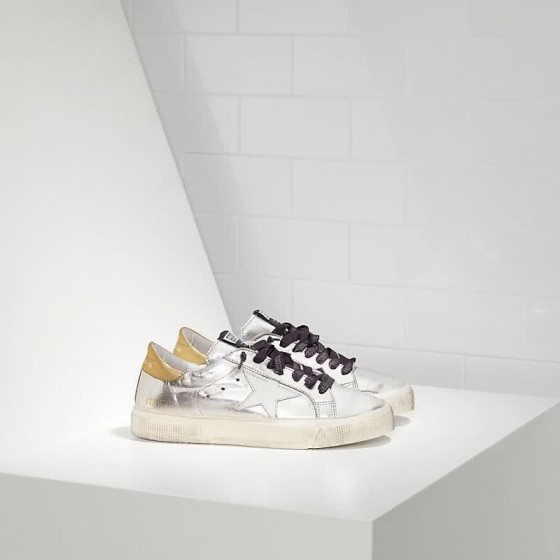 Golden Goose Sneakers MAY in Pelle e Stella in Pelle Silver Gold White Star