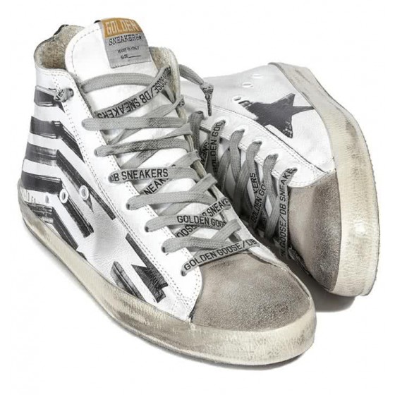 GGDB FRANCY SILKSCREENED LEATHER SNEAKERS white leather flag