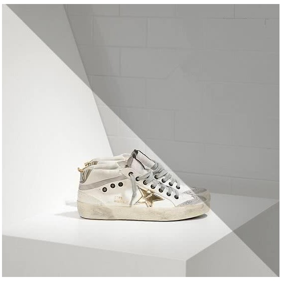 Golden Goose mid star sneakers in cotton canvas with leather star white military gold