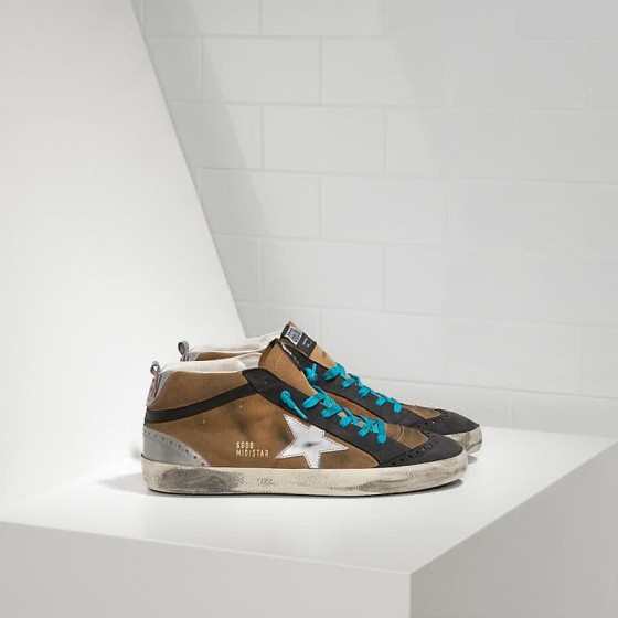 Golden Goose Sneakers Mid Star in Camoscio e Stella in Pelle Olive Suede