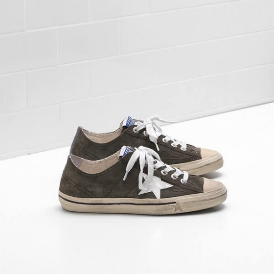 Golden Goose V-STAR 2 Sneakers G31WS639.N4 Calf Suede Glossy Material Tab Lurex