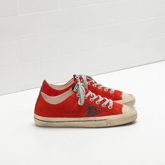 Golden Goose V-STAR 2 Sneakers G31WS639.N5 Calf Suede Tab Rubbed With Glitter