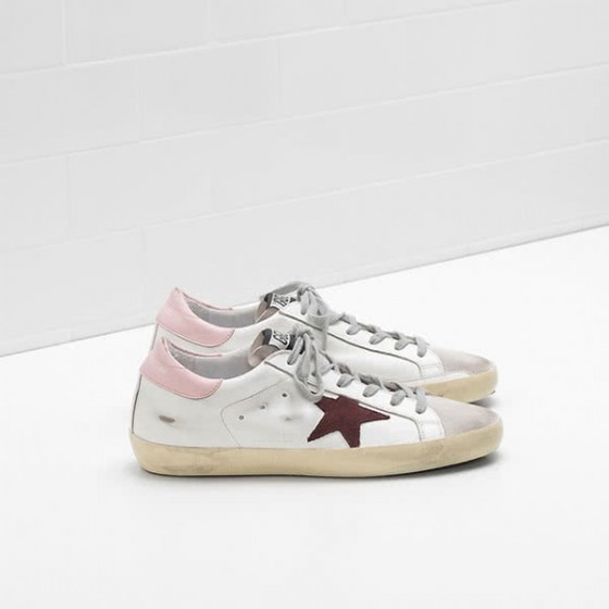 Golden Goose Superstar Sneakers calf leather toe is suede white pink burgendy