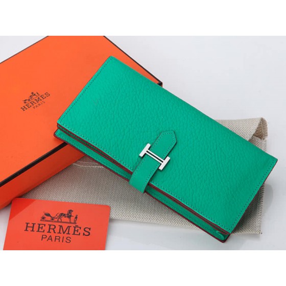 Hermes Dogon Togo Original Calfskin Bearn Japonaise Bi-Fold Wallet Green