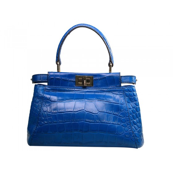 Fendi Iconic Mini Peekaboo Bag In Croco Leather Light Blue