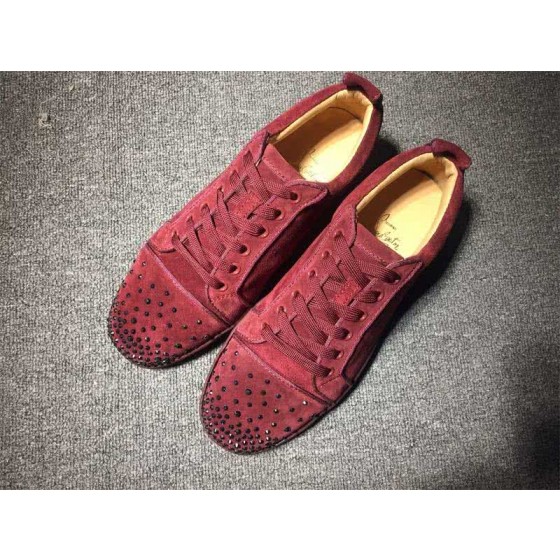 Christian Louboutin Low Top Lace-up Wine Suede Rhinestone