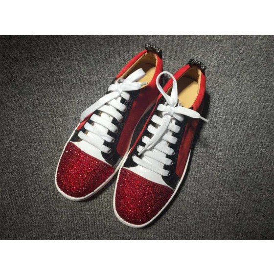 Christian Louboutin Low Top Lace-up Red Black White Red Rhinestone