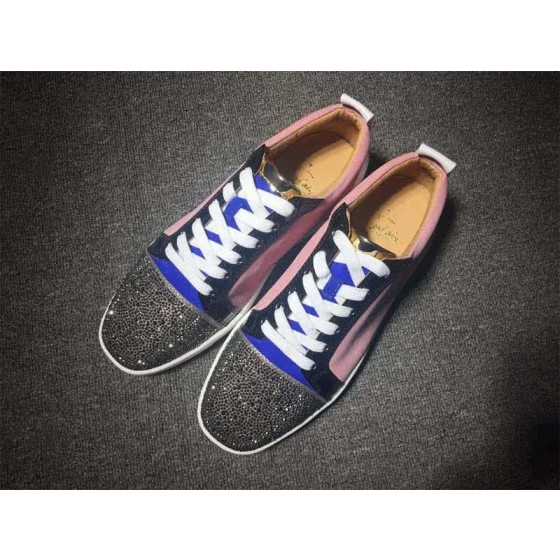 Christian Louboutin Low Top Lace-up Pink White Blue Black And Rhinestone