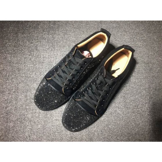 Christian Louboutin Low Top Lace-up Black Suede All Black Rhinestone