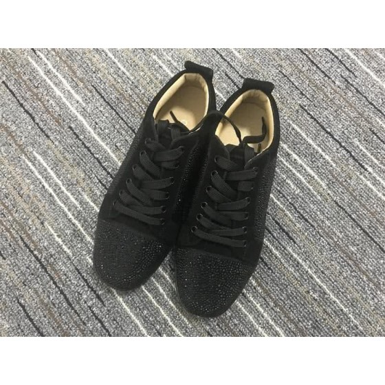 Christian Louboutin Low Top Lace-up All Black Suede Rhinestone