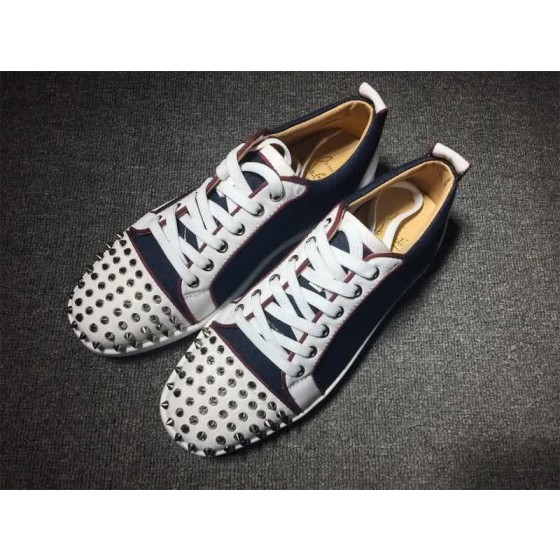 Christian Louboutin Low Top Lace-up Navy Blue Fabric White Leather And Rivets On Toe Cap