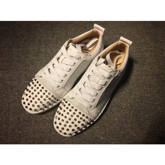 Christian Louboutin Low Top Lace-up White Fabric Leather And Rivets On Toe Cap