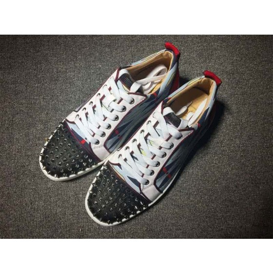 Christian Louboutin Low Top Lace-up Geometric Figure White Black And Rivets On Toe Cap