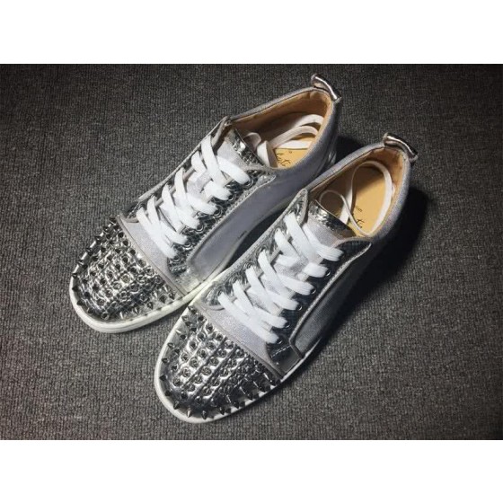 Christian Louboutin Low Top Lace-up Grey Fabric Silver Rivets On Toe Cap