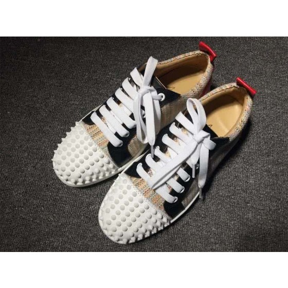 Christian Louboutin Low Top Lace-up Fabric White Black And Rivets On Toe Cap