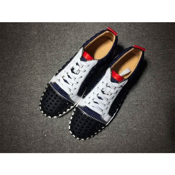 Christian Louboutin Low Top Lace-up Blue Black Red  And Black Rivets On Toe Cap