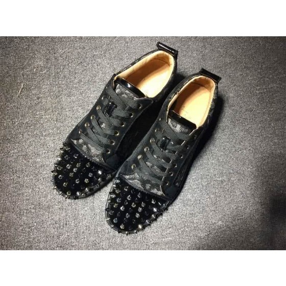 Christian Louboutin Low Top Lace-up Black Fabric And Rivets On Toe Cap