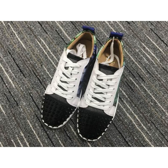 Christian Louboutin Low Top Lace-up Green Painting White And Black Rivets On Toe Cap
