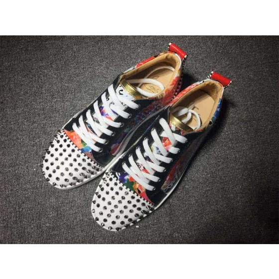 Christian Louboutin Low Top Lace-up Paintings White And Rivets On Toe Cap