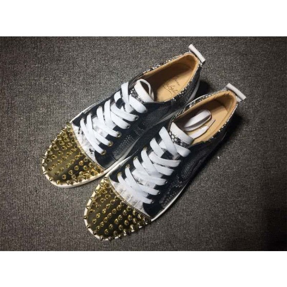 Christian Louboutin Low Top Lace-up Fake Snakeskin And Golden Rivets On Toe Cap