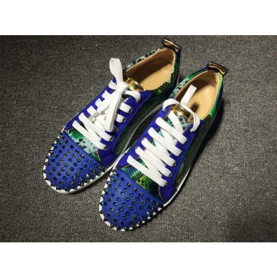 Christian Louboutin Low Top Lace-up Blue Suede Paintings Rivets On Toe Cap