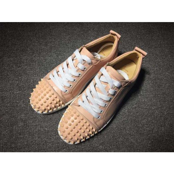 Christian Louboutin Low Top Lace-up Nude Pink Leather And Rivets On Toe Cap