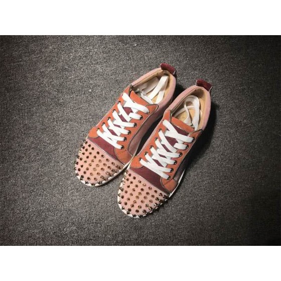 Christian Louboutin Low Top Lace-up Pink Wine And Orange Suede Rivets On Toe Cap