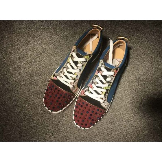 Christian Louboutin Low Top Lace-up Blue Suede wine Black And Rivets On Toe Cap