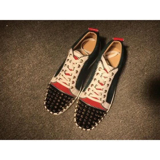 Christian Louboutin Low Top Lace-up Green White Black Red And Rivets On Toe Cap