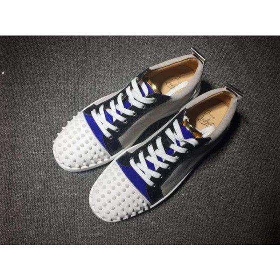 Christian Louboutin Low Top Lace-up White Black Blue Leather And Rivets On Toe Cap