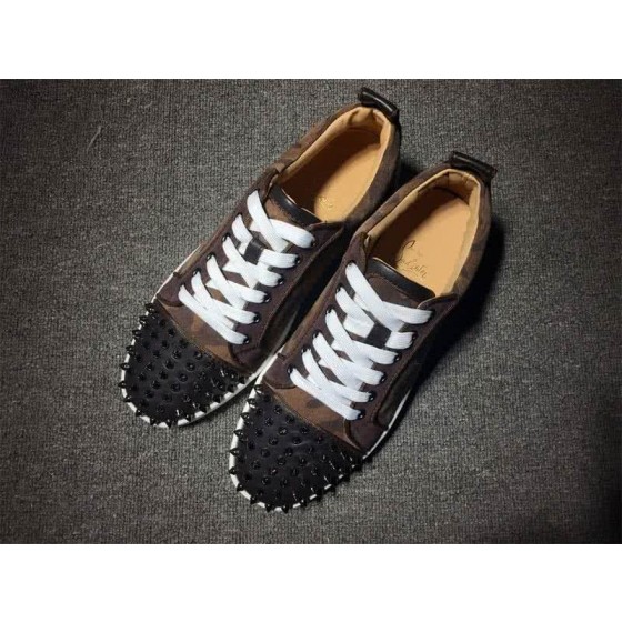 Christian Louboutin Low Top Lace-up Brown Camouflage And Rivets On Toe Cap