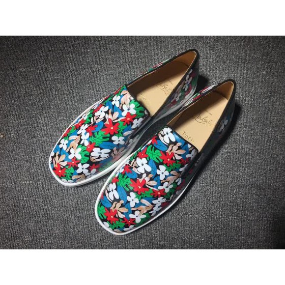 Christian Louboutin Low Top Painting Flowers And Leaves White Blue Green Red