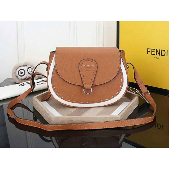 Fendi Saddlebag Leather Shoulder Bag Brown
