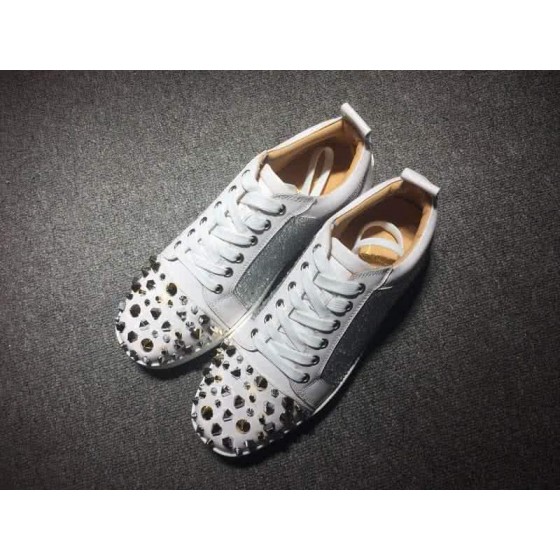 Christian Louboutin Low Top Lace-up White And Silver Upper Rivets And Rhinestone