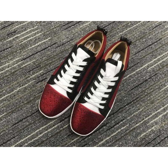 Christian Louboutin Low Top Lace-up Dark Red Black White And Rhinestone