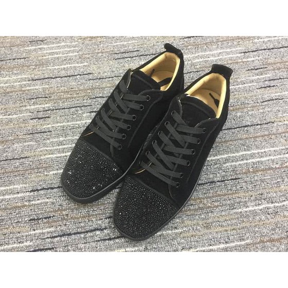 Christian Louboutin Low Top Lace-up Black Suede And Black Rhinestone On Toe Cap