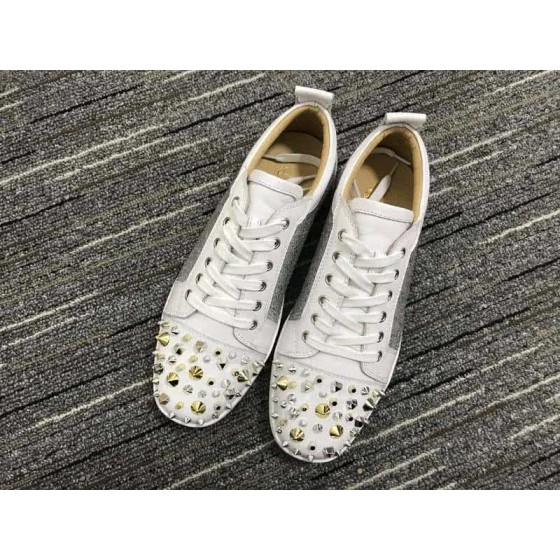 Christian Louboutin Low Top Lace-up White And Silver Upper Rivets On Toe Cap And Rhinestone
