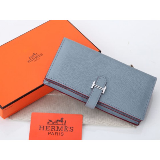 Hermes Dogon Togo Original Calfskin Bearn Japonaise Bi-Fold Wallet Light Blue