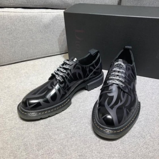Dior Lace-ups Men All Black Calf Leather Shadow Pattern