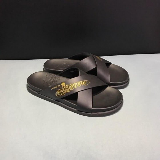 Versace Top Quality Slippers Cross Strap Black And Yellow Men