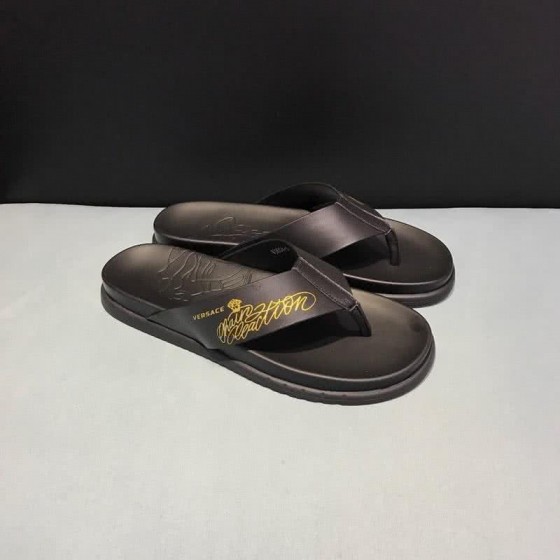 Versace Latest Cowhide  Flip Flops Slippers Black And Yellow Men