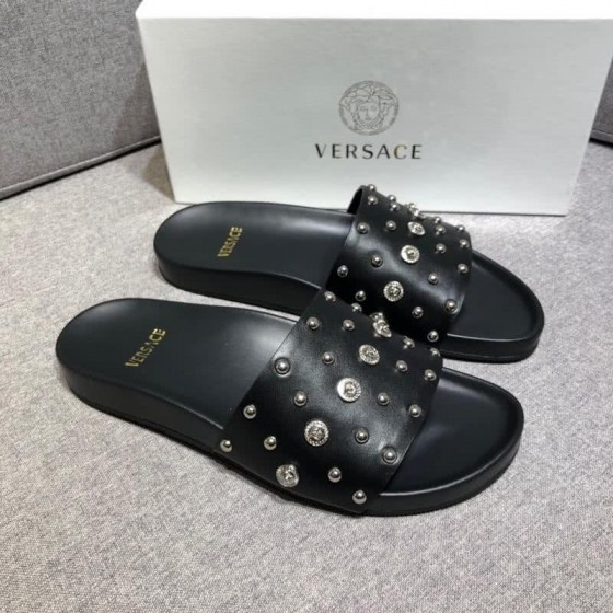 Versace New Fashion Slippers Cowhide Rivet Black Men