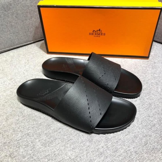 Hermes Fashion Comfortable Sandals Cowhide Black Men