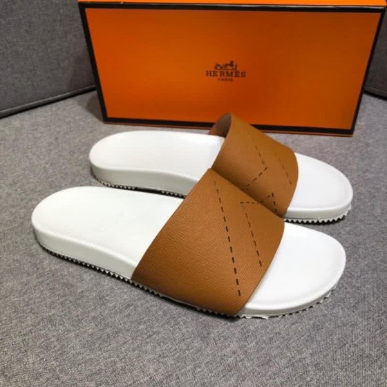 Hermes Fashion Comfortable Sandals Cowhide Brown And White Men