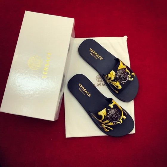 Versace New Fashion Slippers Cowhide Black And Yellow Men