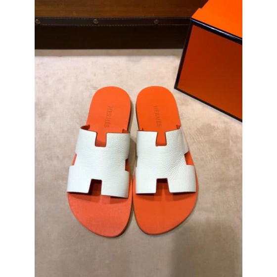 Hermes Fashion Comfortable Slipper Cowhide Orange And White Men
