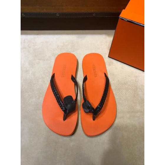 Hermes Fashion Comfortable Slipper Cowhide Orange And Black Men
